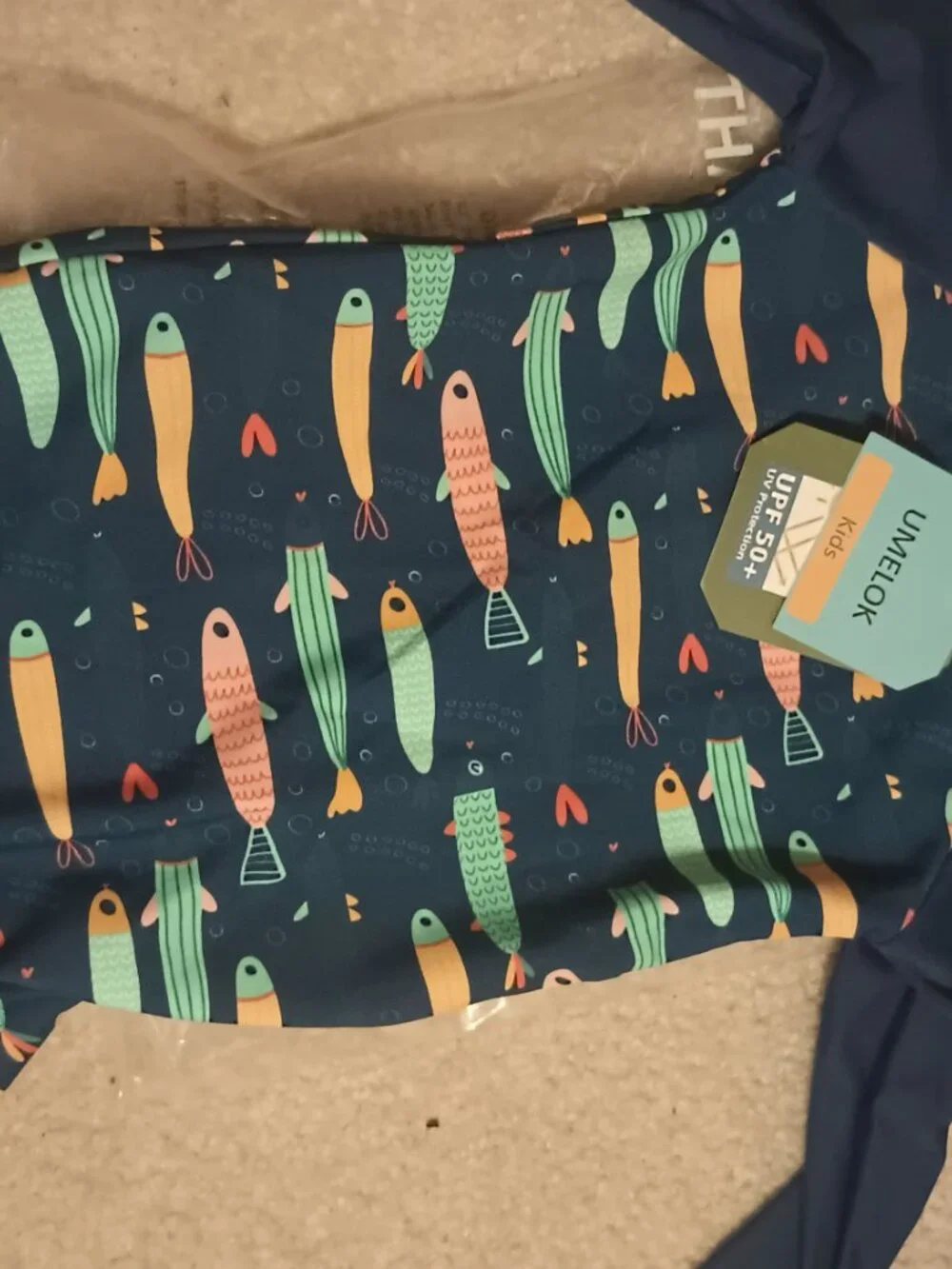 0-3 month boys fish swim suit sun protection with hat